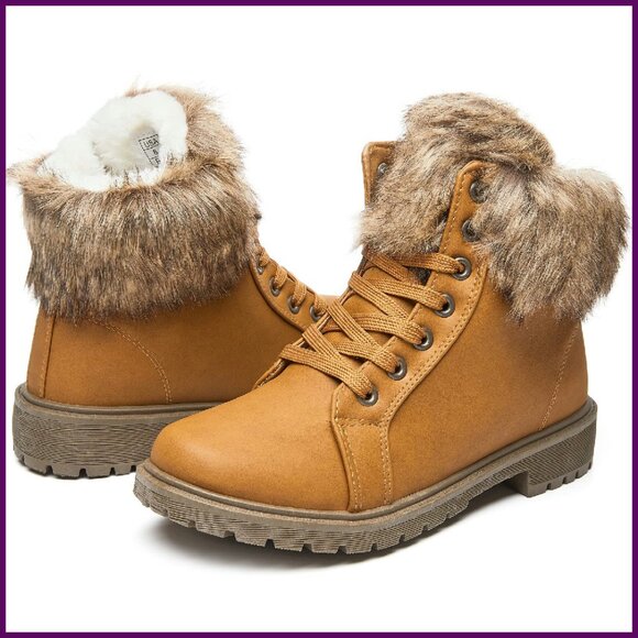 Women's Snow Boots Winter Ankle Booties Fur Lined Anti-Slip Combat - Picture 1 of 8